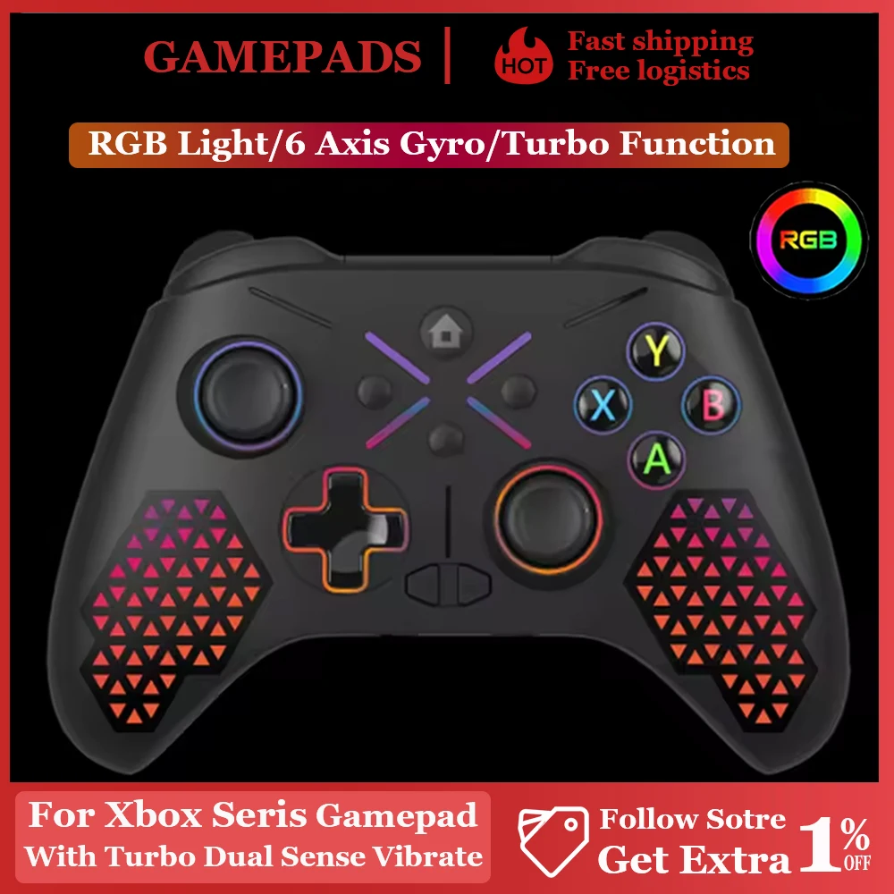

Игровой контроллер RGB для Xbox One, Xbox Series S, Windows 7/8/10 со встроенным перезаряжаемым аккумулятором и двойной вибрацией для ПК
