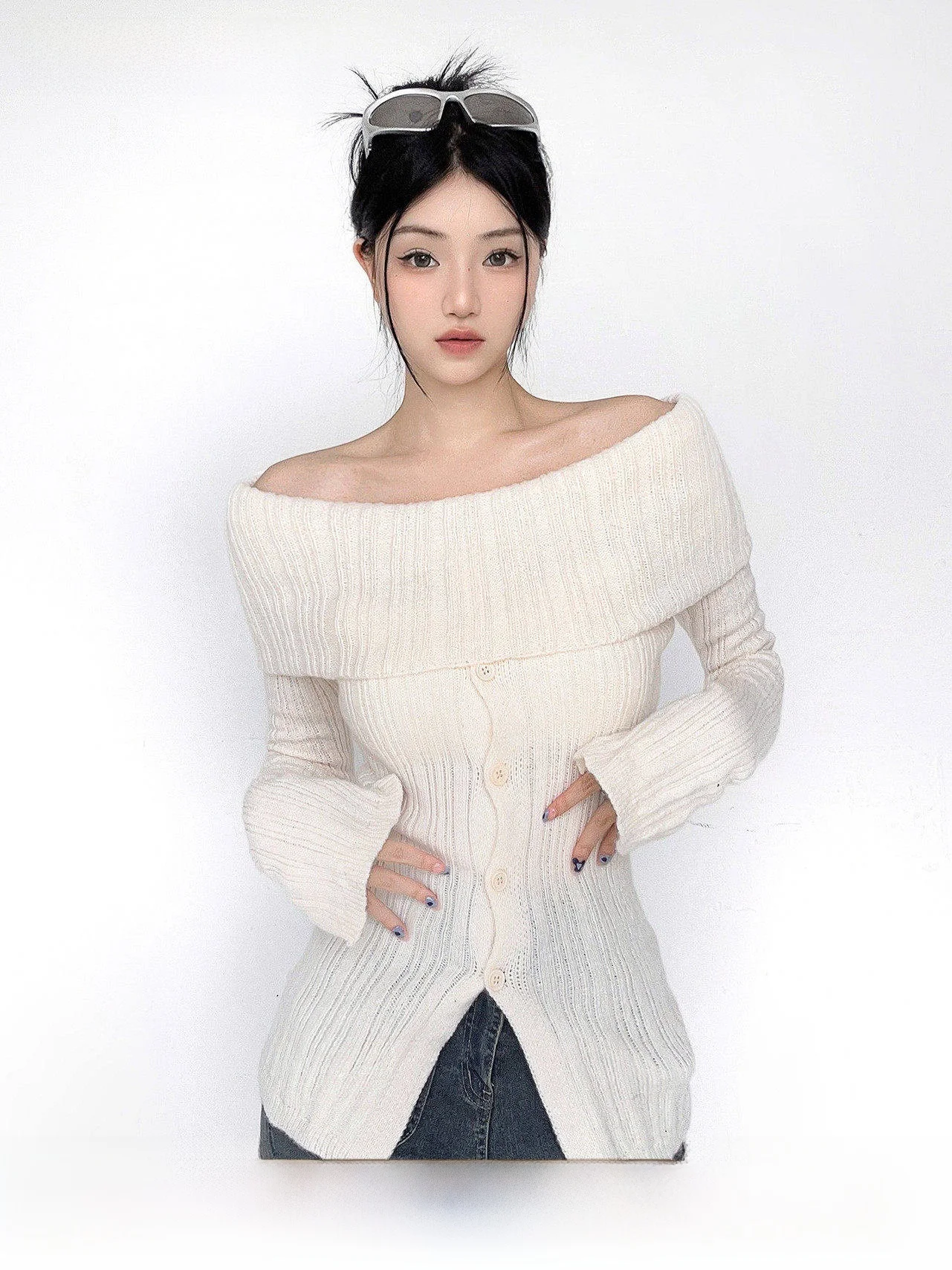 

Fff Gentle Wind Personali Split Knitted Top Long Sve Spicy Girl Soft Sle One oulder Sweater Coat for Women