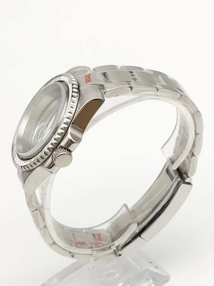 40 مللي متر مقاوم للماء ساعة حافظة 316L الفولاذ المقاوم للصدأ حافظة شفافة الظهر NH35 مطعمة الياقوت الكريستال غواص