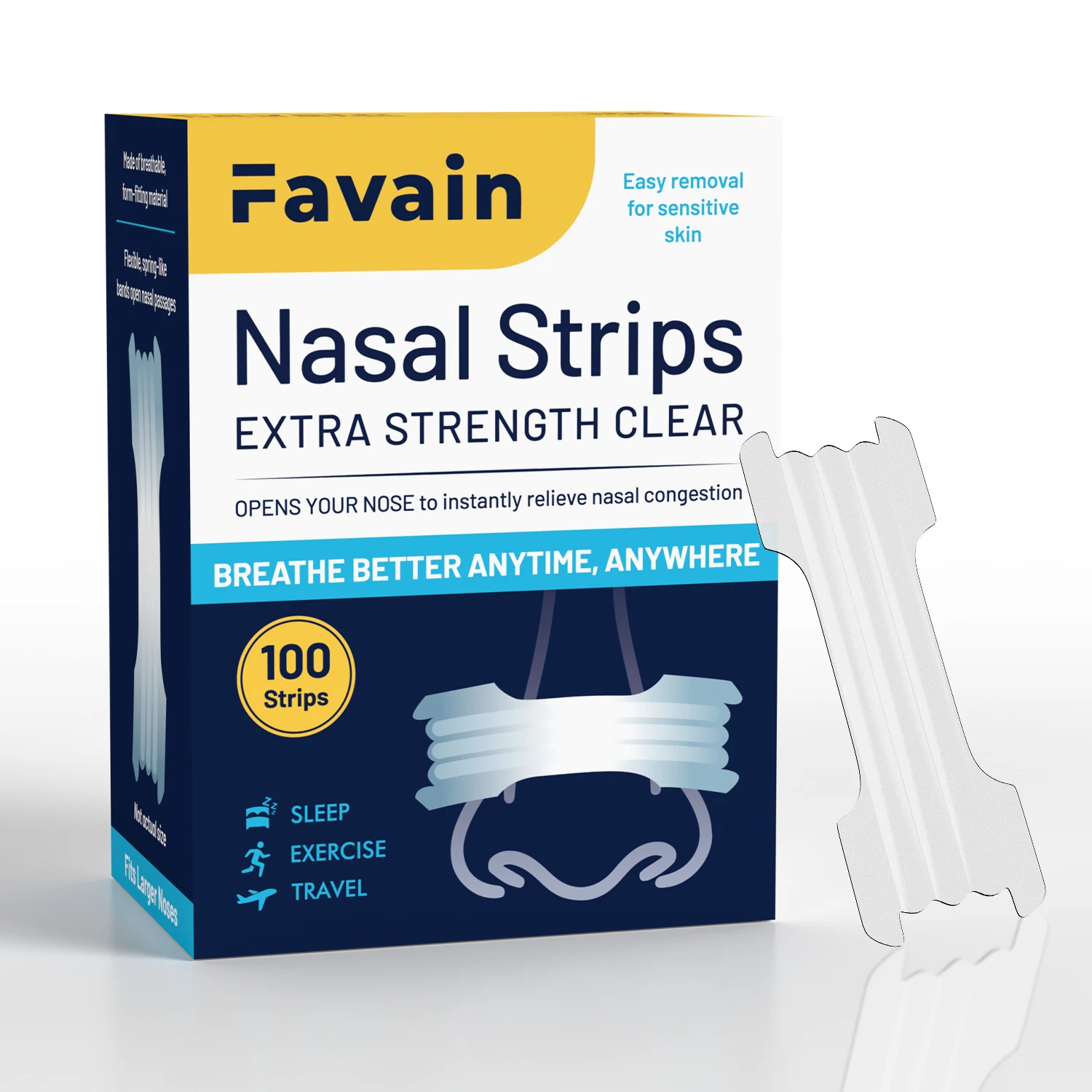 

Favain Portable Anti-Snoring Nose Strips, Individually Packaged, Quick to Apply Before Bed, Relieves Snoring Without Suffocating
