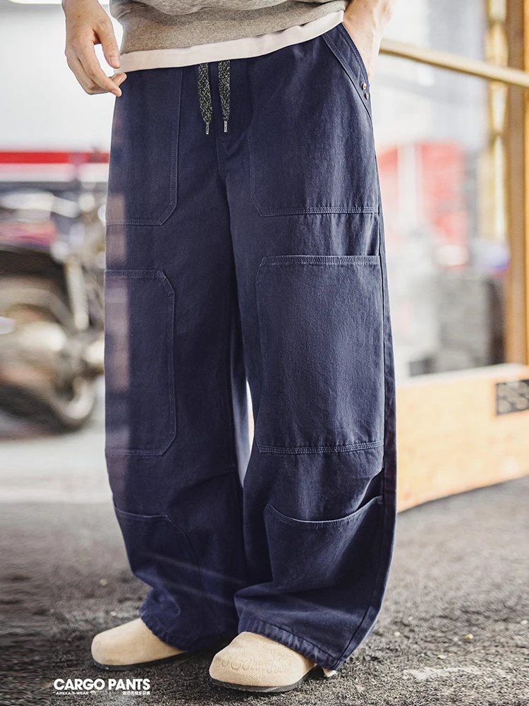 

Мужские брюки Morden Workwear в американском ретро-стиле, с эффектом потертости, с множеством карманов, из чистого хлопка, широкие, повседневные, свободного кроя, весенние