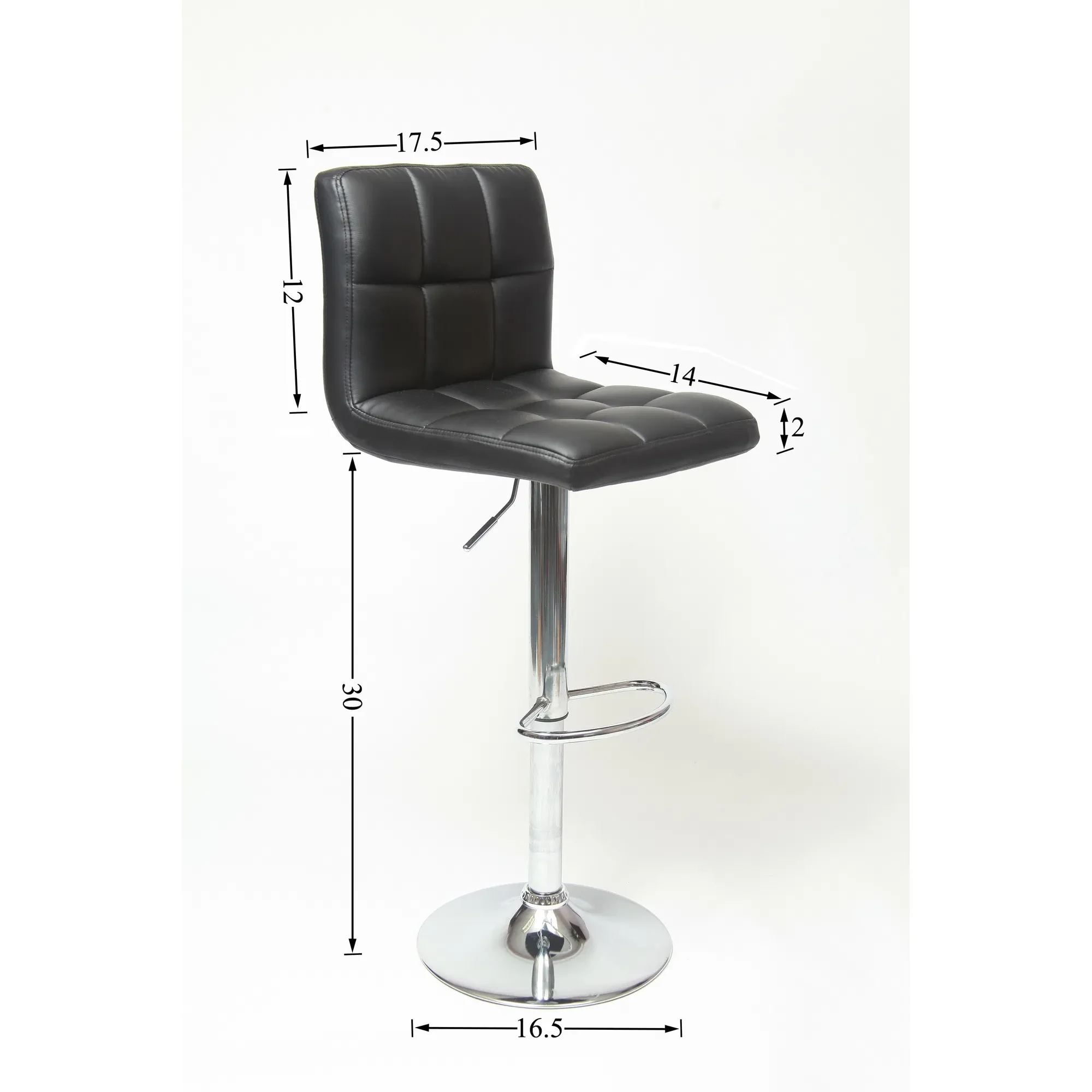 Swivel Faux Leather Adjustable Hydraulic Bar Stool Black Color Set of 2 Bar Stool