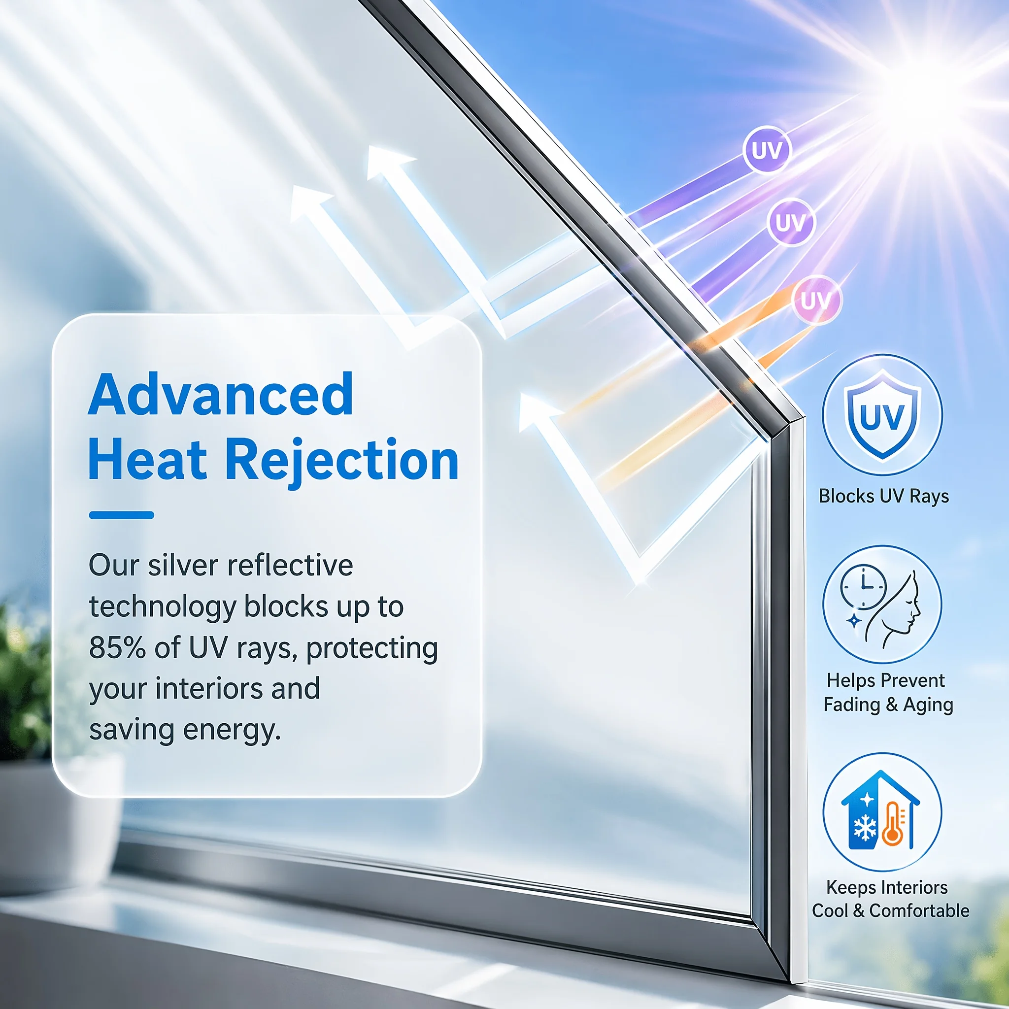 Glass Sunshade Insulation Film One-Way Vision Anti-Peeping Static Adsorption Easy Installation Suitable for Home Office Building