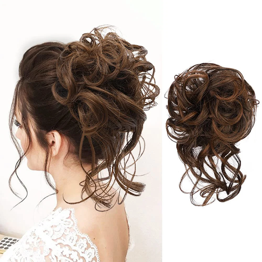 10 inch synthetic Messy bun hair pieces, women's messy bun hair wavy curly Chignon ponytail daily Party Halloween wigs