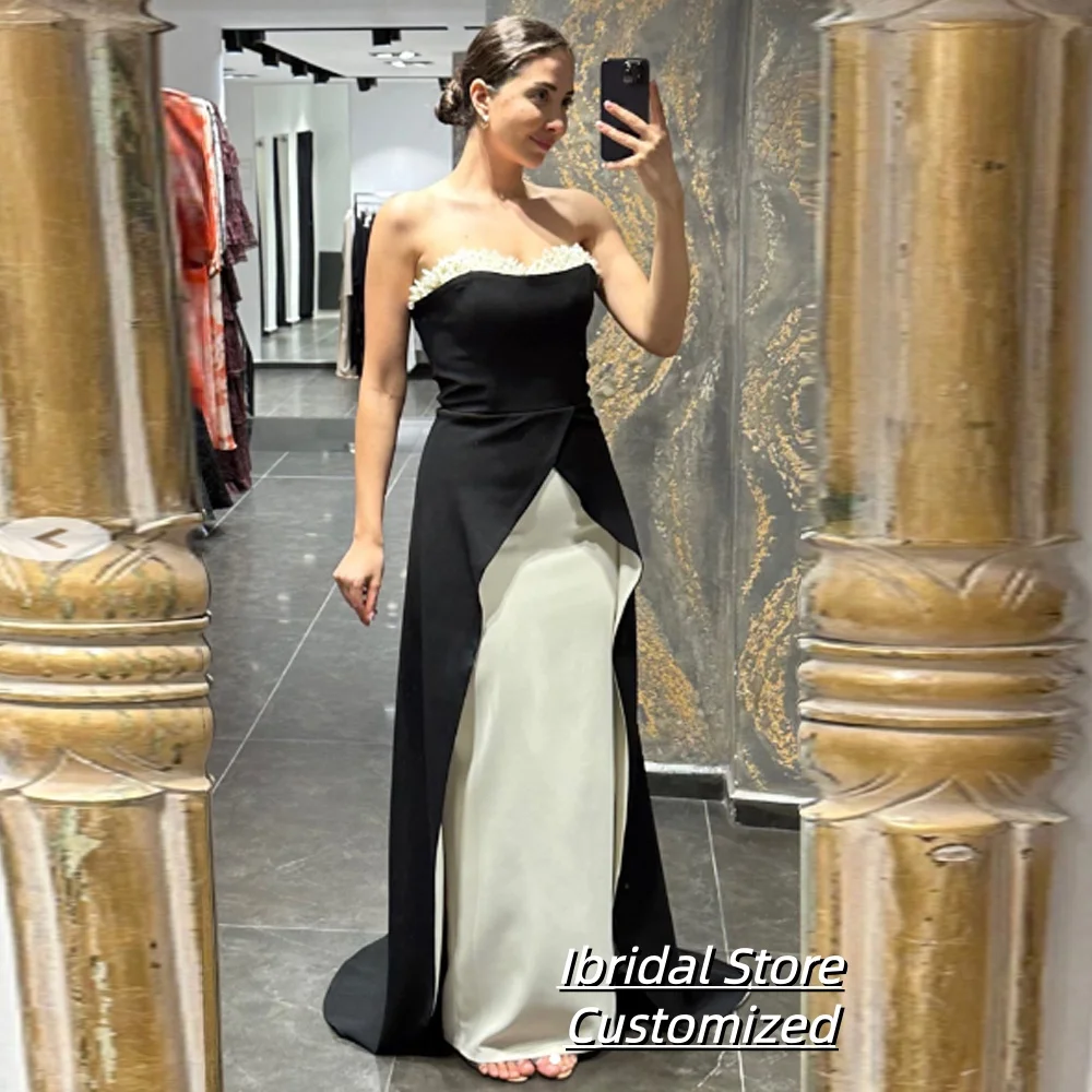 Customized Mermaid Evening Dresses Floor-length Strapless Sleeveless Prom Gown  Beading Crystal Simple Draped Party Gowns