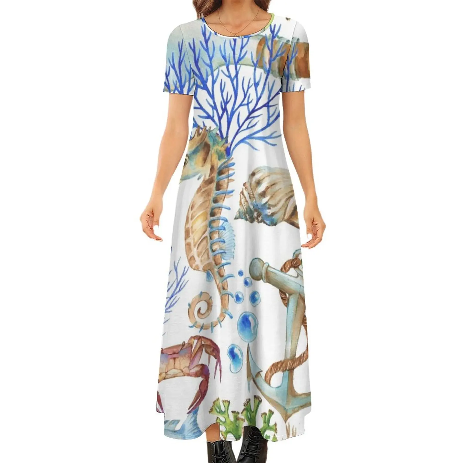 

Living under the sea Round Neck Short Sleeve Dress Women dresses summer Dress for girls summer women"s suit