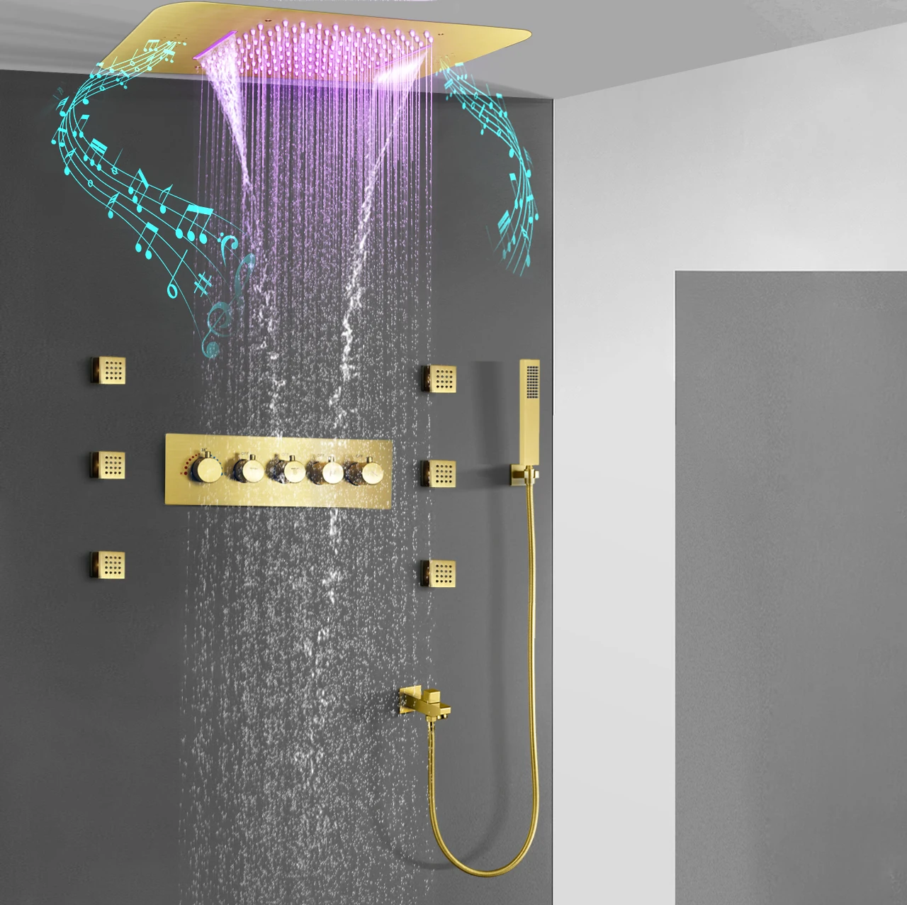 Rain Shower Head Shower Panel System with Hand Shower Body Massage Rainfall Waterfall System