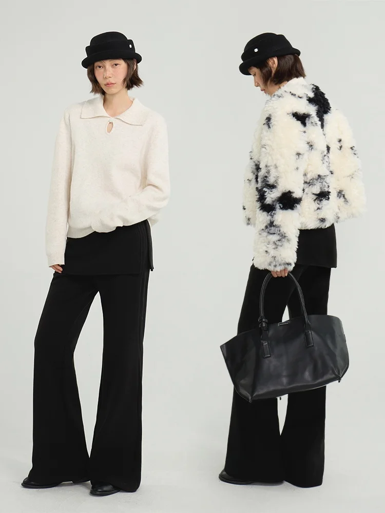 

Faionable Commute Sle Fce Lined Flared Pants High Waist Straight Leg Trousers Winter New Design Sensation about Passion