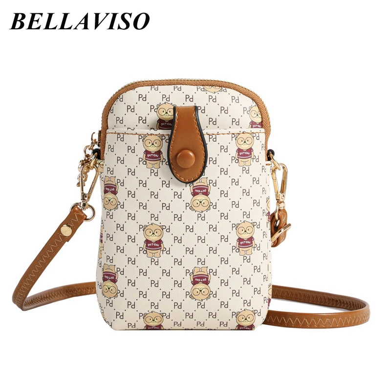 

BellaViso Niche Women's Mini Crossbody Bag Female's Trendy Casual Cartoon Bear Printed Canvas Cellphone Shoulder Bags BLCR-21