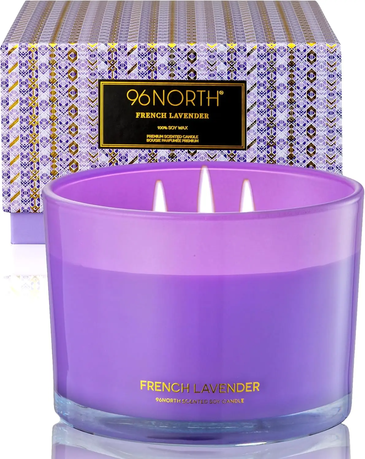 Vela de Soja de Lavanda de Lujo | Vela Grande de 3 Mechas en Frasco | Hasta 50 horas de tiempo de combustión | Cera de Soja 100% Natural | Vela Aromática Relajante y Estética | Regalo de inauguración de casa para mujeres y hombres