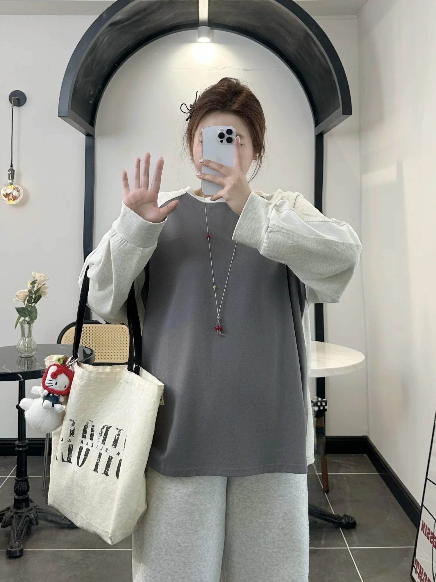 

Spring New Style Thick Sister Large Size Women's Long Sleeve T-shirt Casual Splice Color Block Design Loose Top Cotton Polyes...