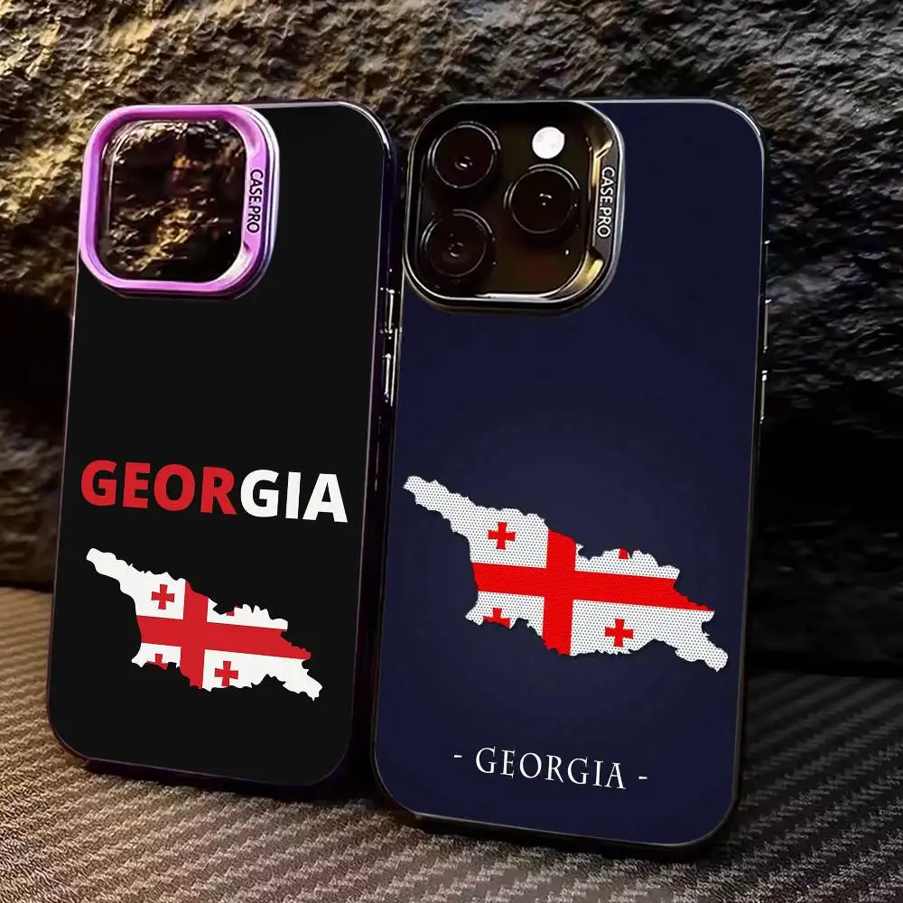 

G-Georgia Map Flag Phone Case For iPhone 17, 16,15,14,13,12,11 Plus,Pro Max, Colorful Silver Funda Cover