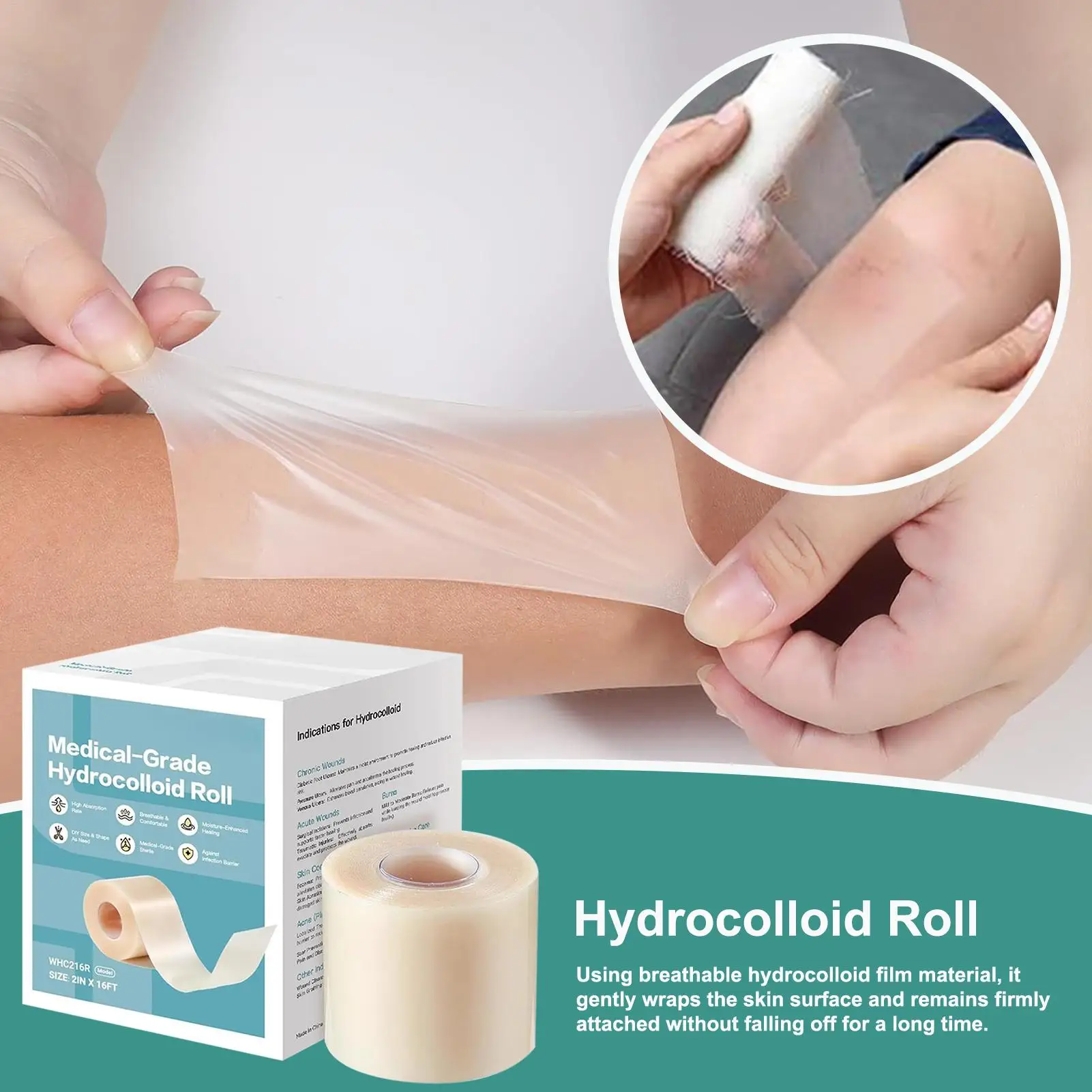 Hydrocolloïde acnepleisters Rol 5m snijdbare blisterverband voor gezicht en lichaam |   Waterdichte wondverband voor brandwonden, sportschool, reizen