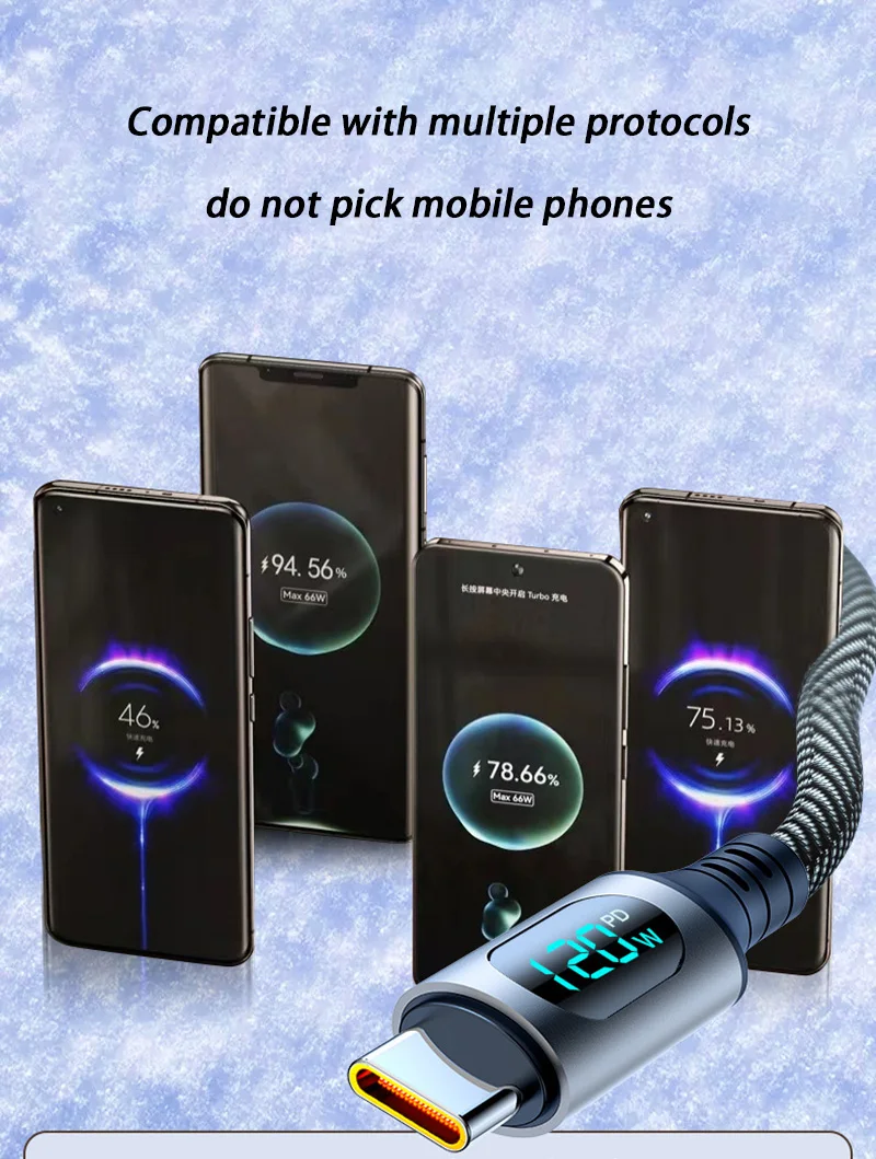 1 متر/2 متر 120 واط شحن سريع للغاية نوع C كابل يو اس بي LED شاشة ديجيتال شحن سريع سلك بيانات آيفون سامسونج ريدمي هواوي 2026 #5