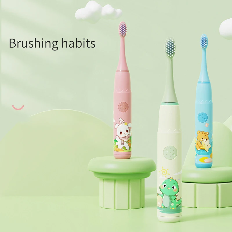 Sonic Electric Toothbrush Cartoon for Children Kids Smart Rechargeable Soft Hair IPX7 Automatic With Cleaning Replacement Heads