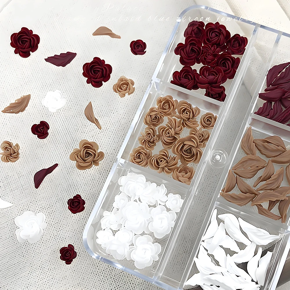 6Grids/box 3D Acrylic Nail Flower Charms Leaf Accessories Parts For Nails Art Decoration Design Manicure Decor Supplies Material