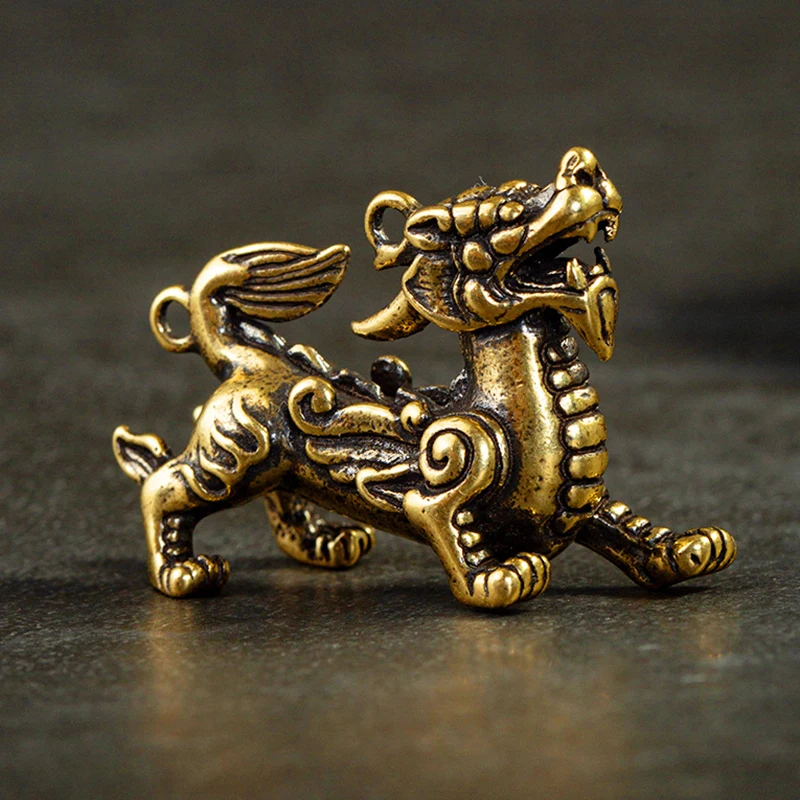1Pc Pure Brass Chinese Mythical Animal Dragon Statue Figures Miniature Antique Ornaments Dragon Ornament Feng Shui Decor Gifts