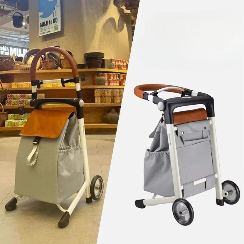 

Aluminum Alloy Grocery Cart, Lightweight Trolley with Seat, Anti-Slip Rubber Feet, High Load-Bearing Capacity for Seniors