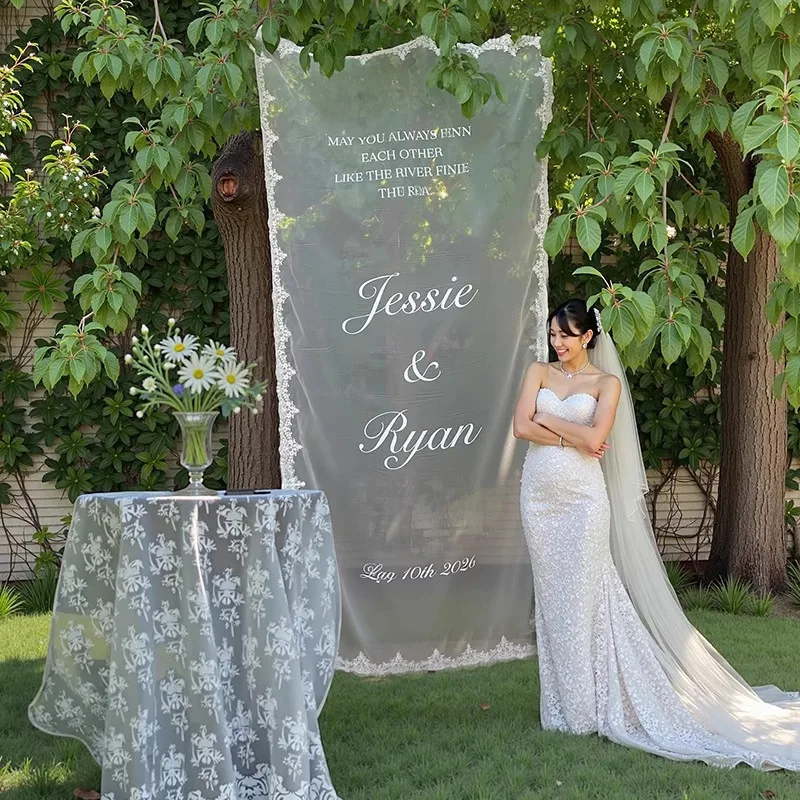 Romantic Wedding Guests Welcome Sign Elegant Lace Edge Hanging Welcome Backgrond For Outdoor Wedding Birthday Party Custom Made