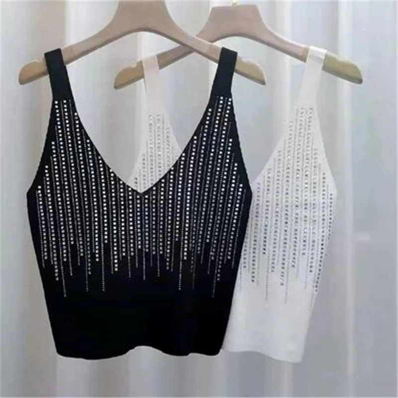 Heavy Industry Hot Drill Large Vest Women Geometric Letters Black Top Women's Spring Summer Tank Top