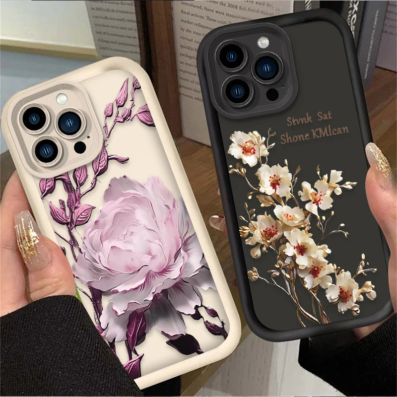 White Pink Flower Soft Phone Case For iPhone 17 Air 16 16E 15 14 13 12 11 Pro Max X XS X S Max XR SE 2020 SE4 7 8 Silicone Cover view 2