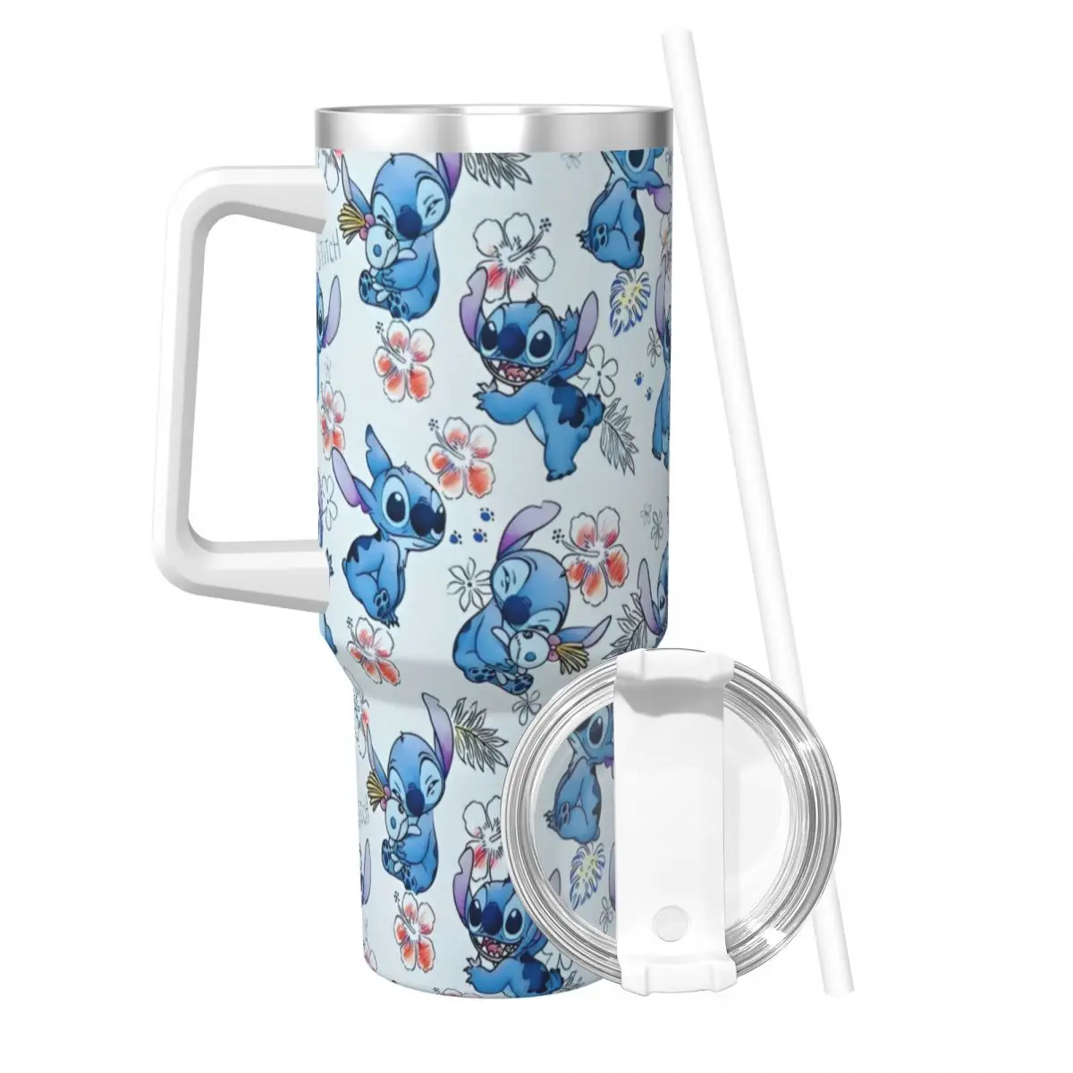 Cute Cartoon Stitch Tumbler Blue Comic Cold Drink Water Bottle Keep Heat Stainless Steel Thermal Mug Custom DIY Beach Mugs Cup