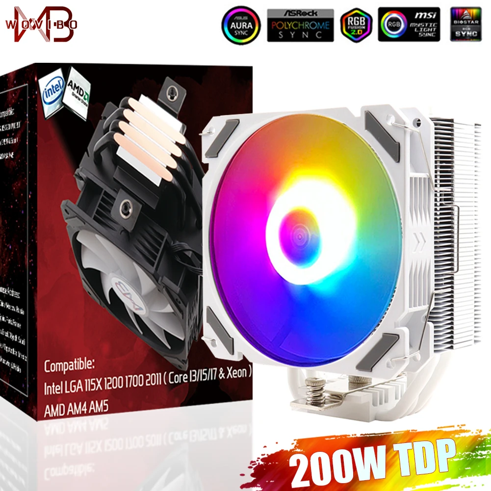 

Wovibo процессорный кулер Ventilador 120 мм RGB ARGB охлаждающий вентилятор для Intel LGA 1151 1155 1200 1700 2011 X79 X99 AMD AM4 AM5 радиатор