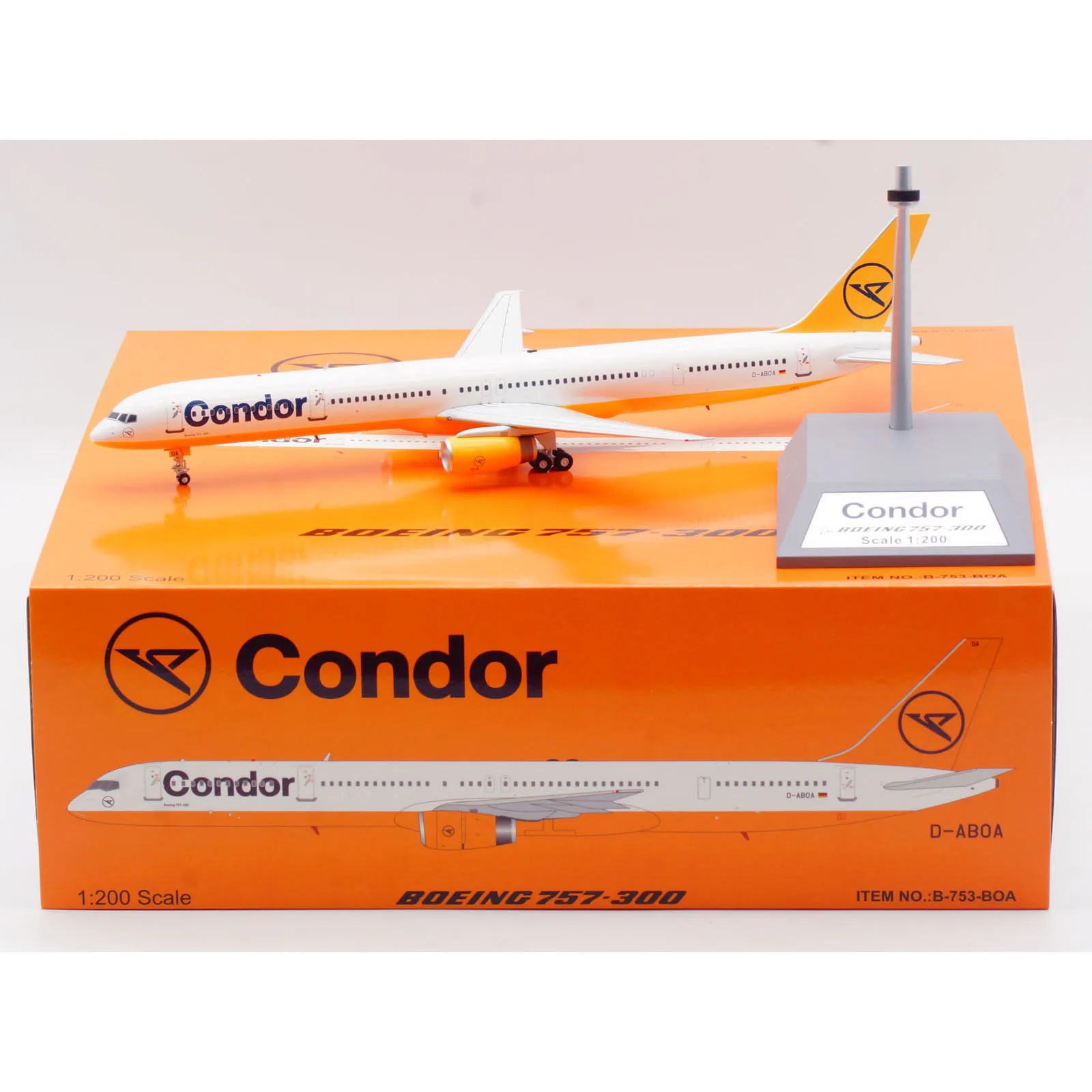 B-753-BOA Alloy Collectible Plane Gift B-Models 1:200 Condor Airlines Boeing B757-300 Diecast Aircraft Model D-ABOA With Stand