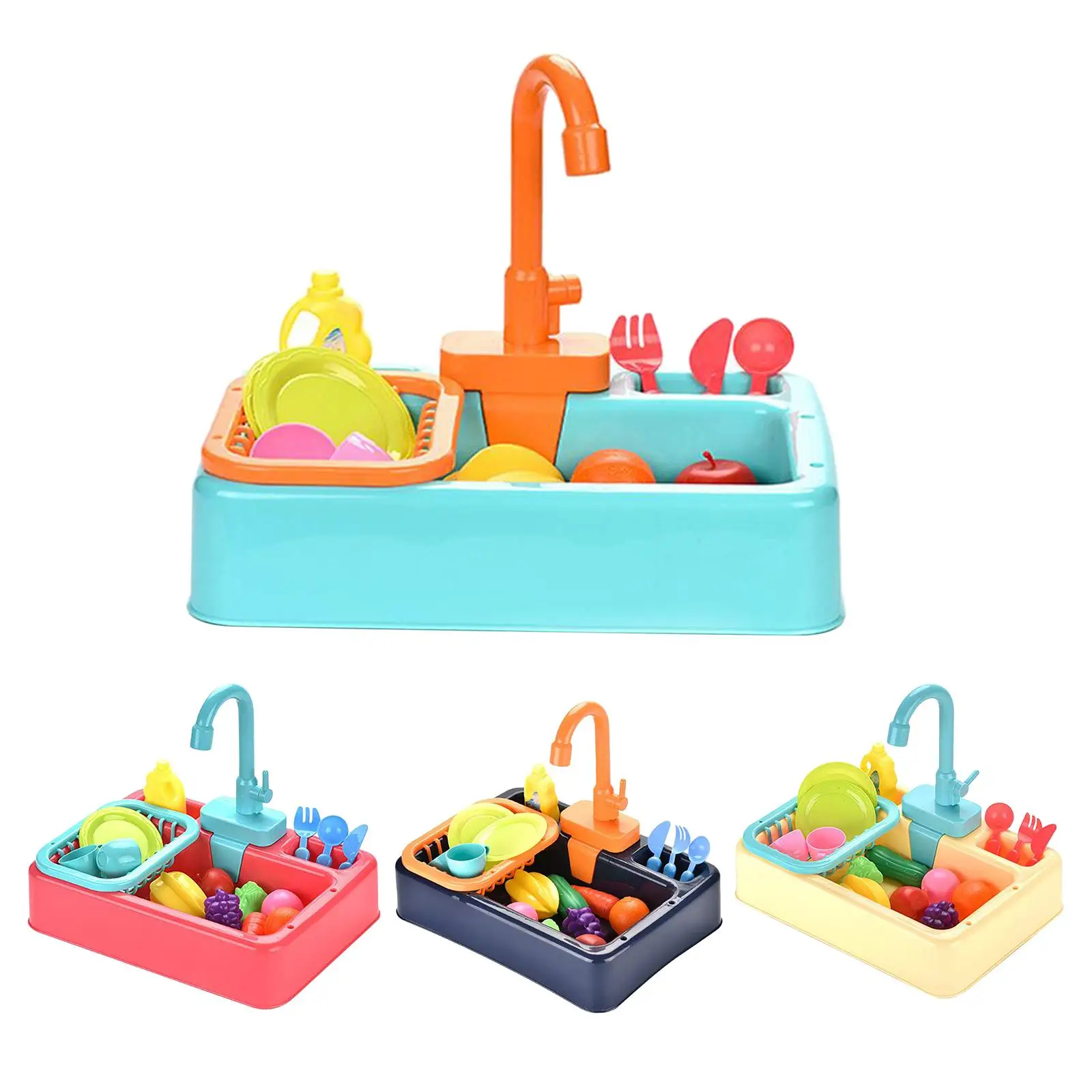 Pretend Kitchen Sink Toy Set Cut Vegetables Game with Simulated Water Tap