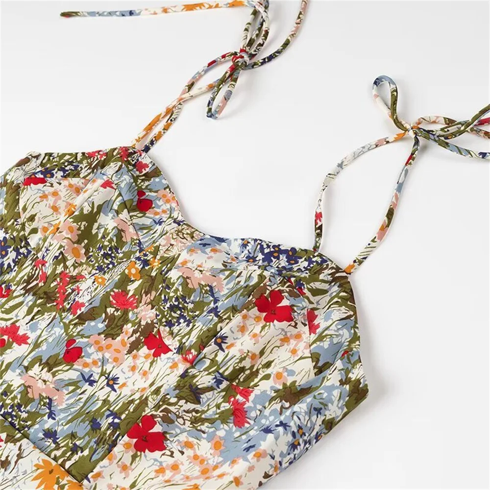 Damska koszulka na ramiączkach z nadrukiem, długa spódnica z odkrytymi plecami i ozdobnym zamkiem błyskawicznym, nowa, codzienna odzież damska na wiosnę i lato.