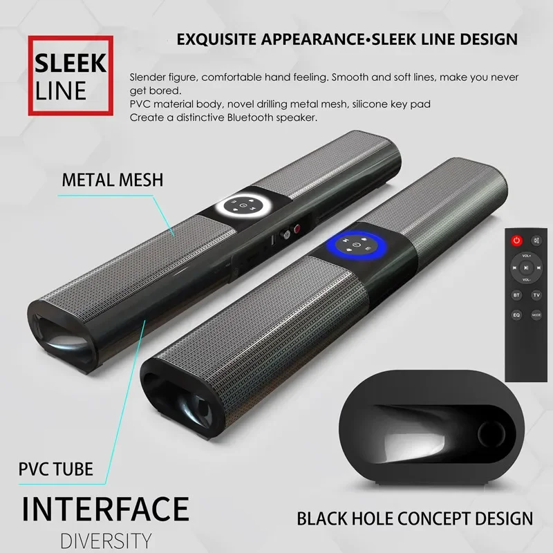 Hi-Fi система объемного звучания для домашнего кинотеатра BTБеспроводная портативная колонка, аудиоинтерфейс RCA со светодиодной цветной подсветкой Звуковая панель Mini FM