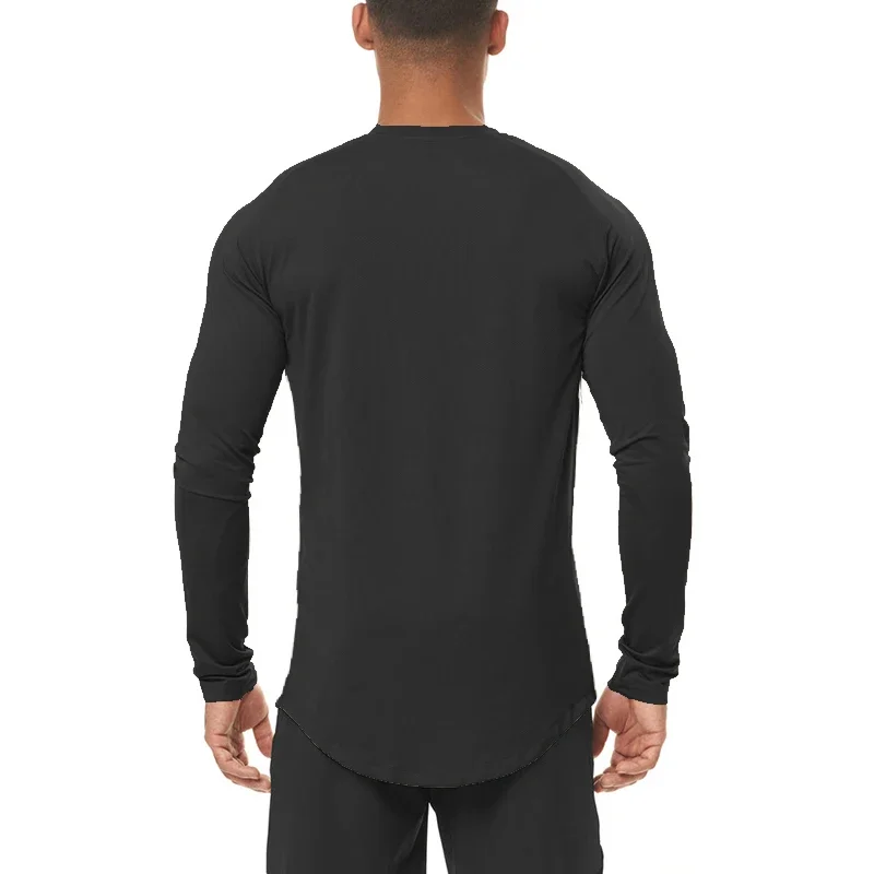 T-shirt sportiva da uomo a maniche lunghe per fitness, abbigliamento autunnale, palestra, traspirante, ad asciugatura rapida, aderente, elastico, per bodybuilding, fondo muscolare