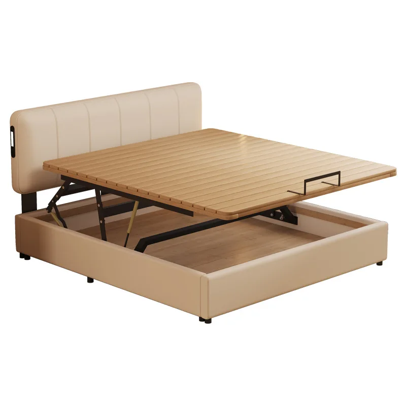 

Modern minimalist leather bed, adjustable bedside, translating air pressure box