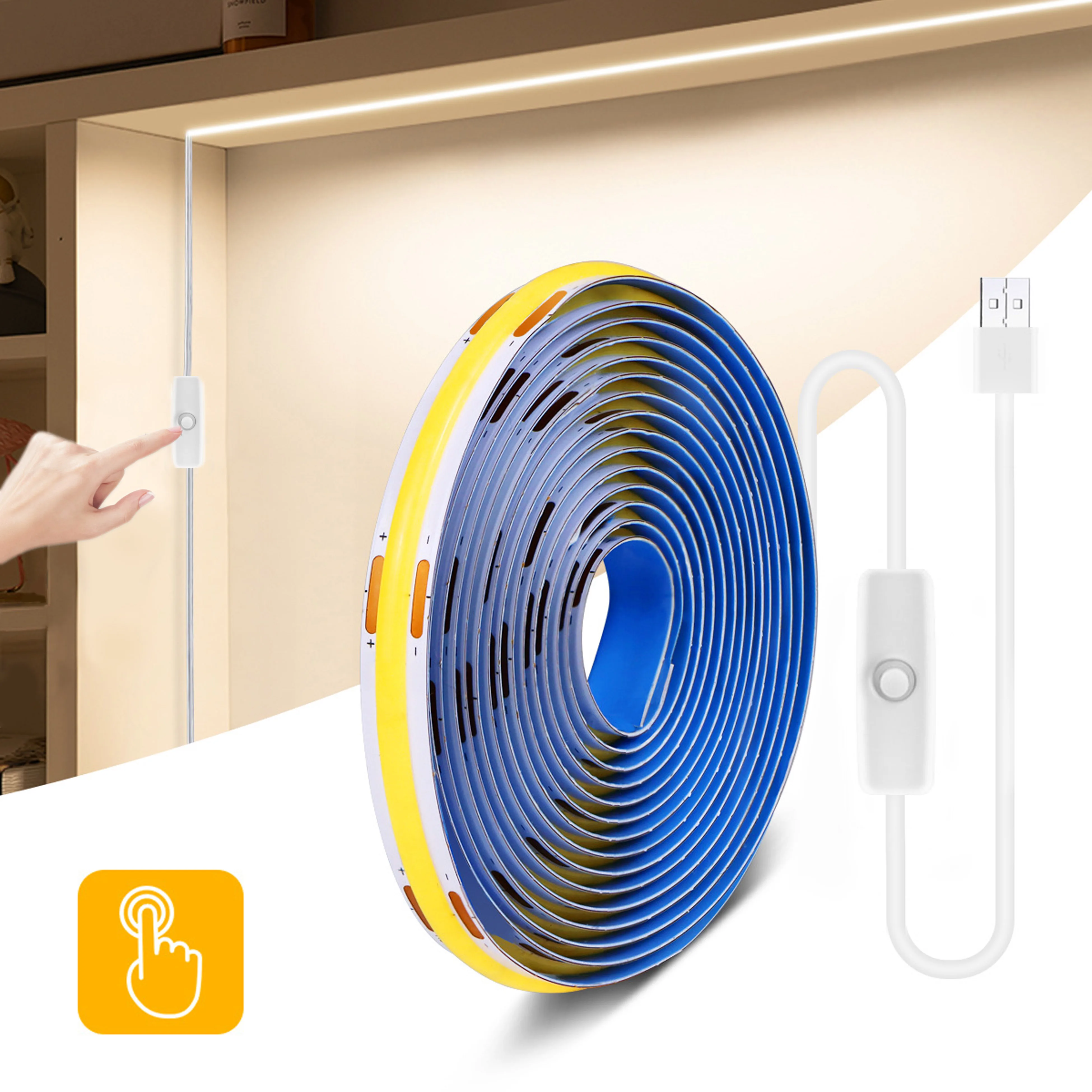 Cob Light Strip USB Switch Dc5V 320Led/M Flexible Strip Light Suitable for Indoor Lighting Kitchen Lighting Living Room Decoration