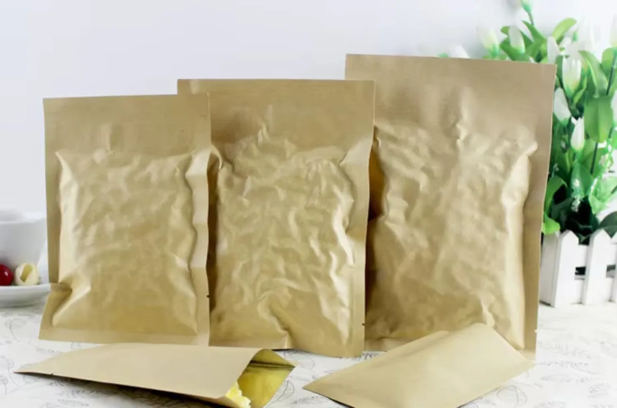

100PCS Flat Bottom Kraft Paper Bags - Resealable Pouches for Coffee, Tea, Spices, Snacks | Eco-Friendly