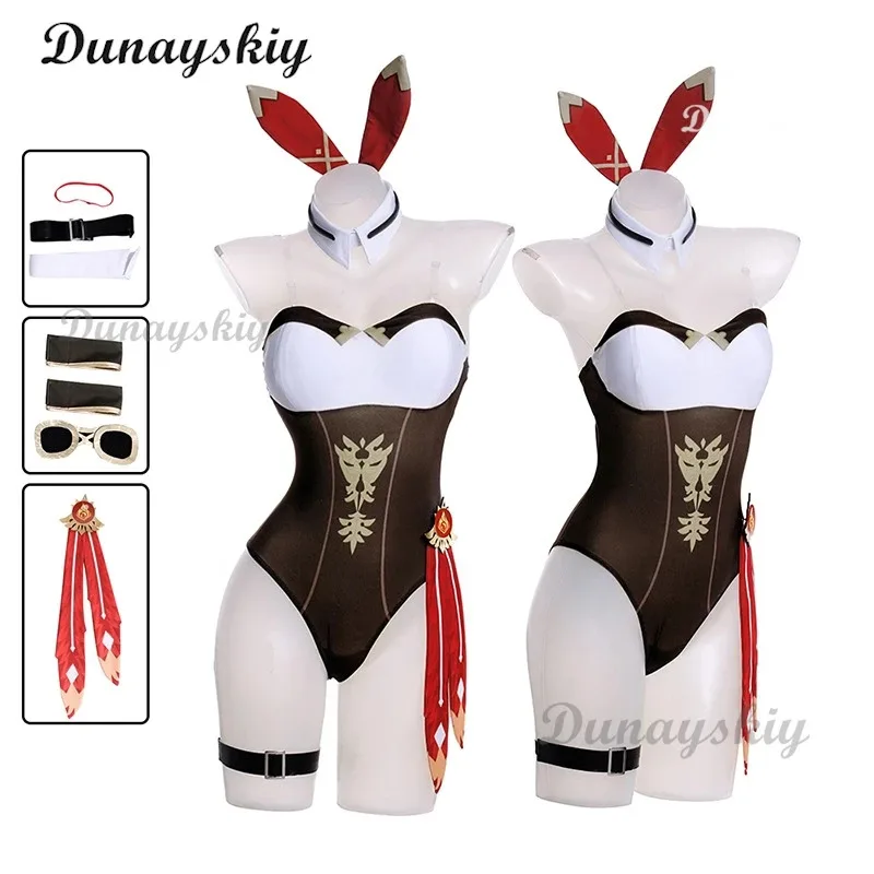 

2025 yiyi Game Genshin Impact Amber Cosplay Costume Wig Mondstadt Knights of Favonius Bunny Girl Uniform Hallowen Sexy Woman Sui