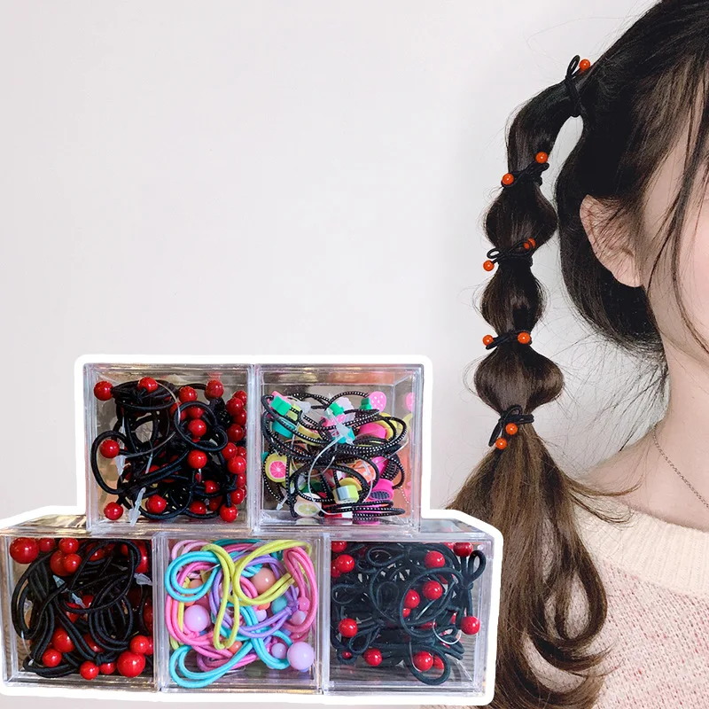 Kids Hair Rings Red Beads Soft Elastic Gentle Korean Cute Daily Ponytail Accessory Premium Quality Sturdy Lightweight
