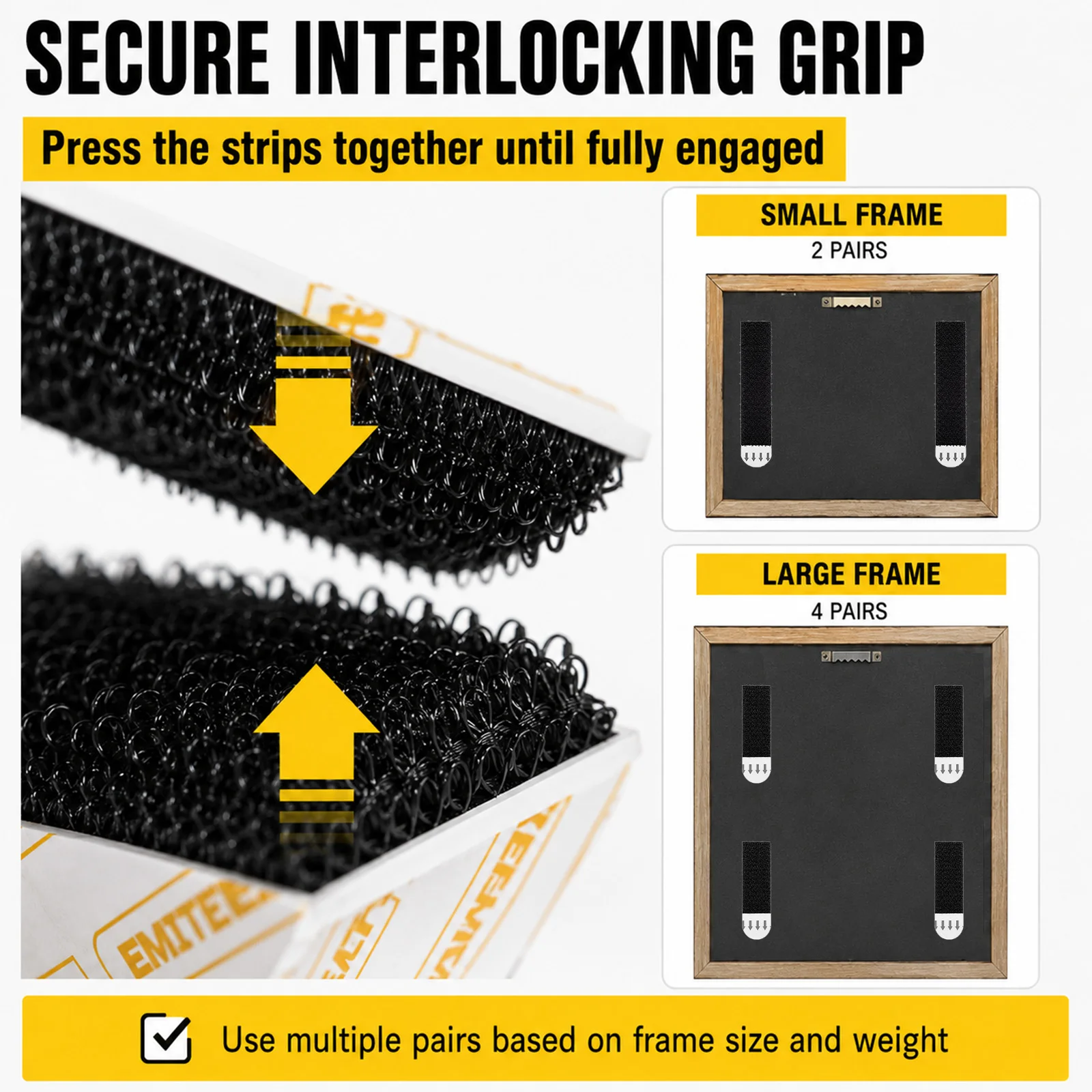 Damage Free Picture Hanging Strips Heavy Duty Interlocking Hook Loop Tape No Drilling Self Adhesive Wall Mount Strips for Photo