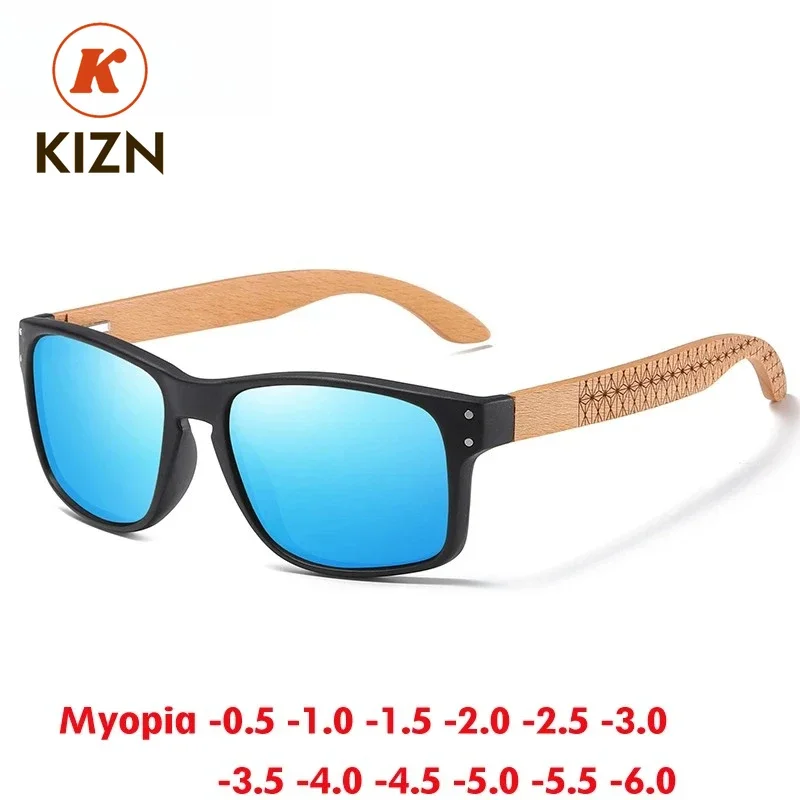 

Солнцезащитные очки KIZN из натурального дерева, модные квадратные очки для мужчин и женщин, очки для зрения от -0.50 до -10