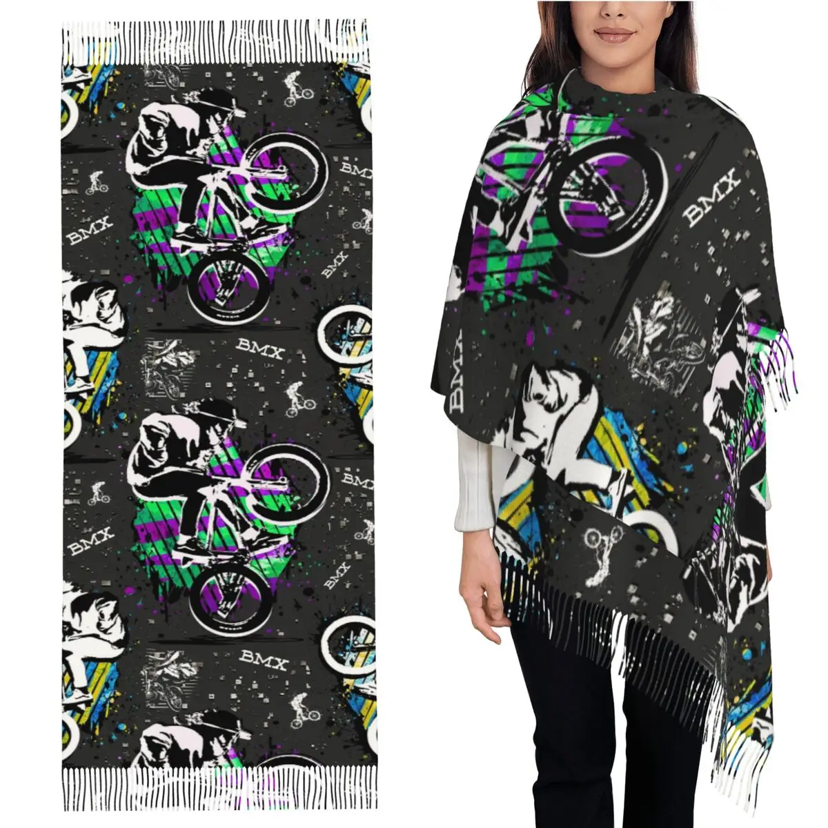 

Bmx Apparel Bmx Freestyle Шарф Шарфы с кисточками для женщин Мягкие теплые шали и накидки Длинная осенне-зимняя шаль