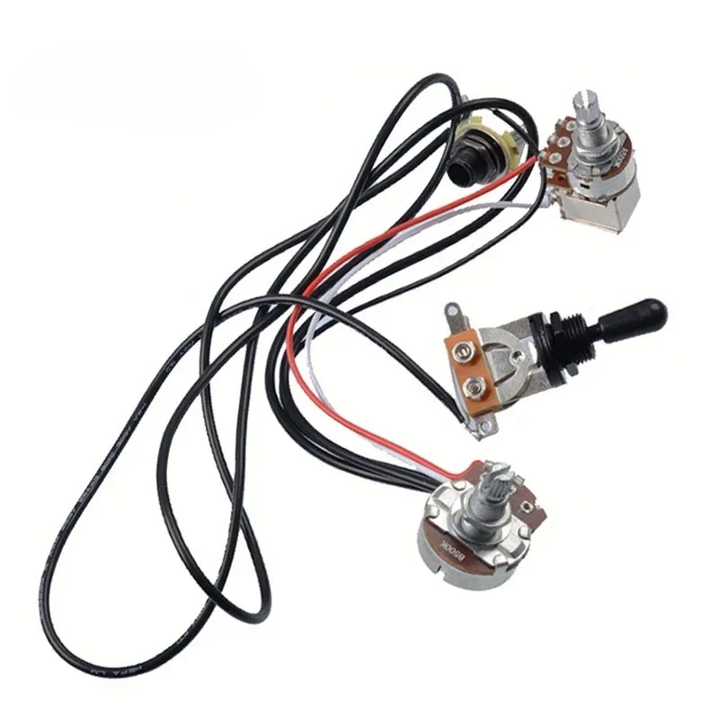 

Guitar Switch Wiring Harness Prewired Volumes and Tones knob2-500K Full Size Big Pots 3-Way Toggle Switch