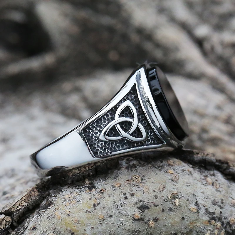 Dropshipping Viking Stainless Steel Celtics Knot Ring Men Nordic Trinity Wedding Stone Anel Womens Band Promise Jewelry OSR933