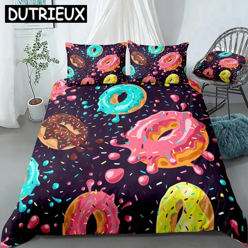 

Donuts Duvet Cover Set Pink Chocolate Lemon Blue Mint Donuts Bedding Kids Boys Girls Food Quilt Cover Queen Bed Set Dropship