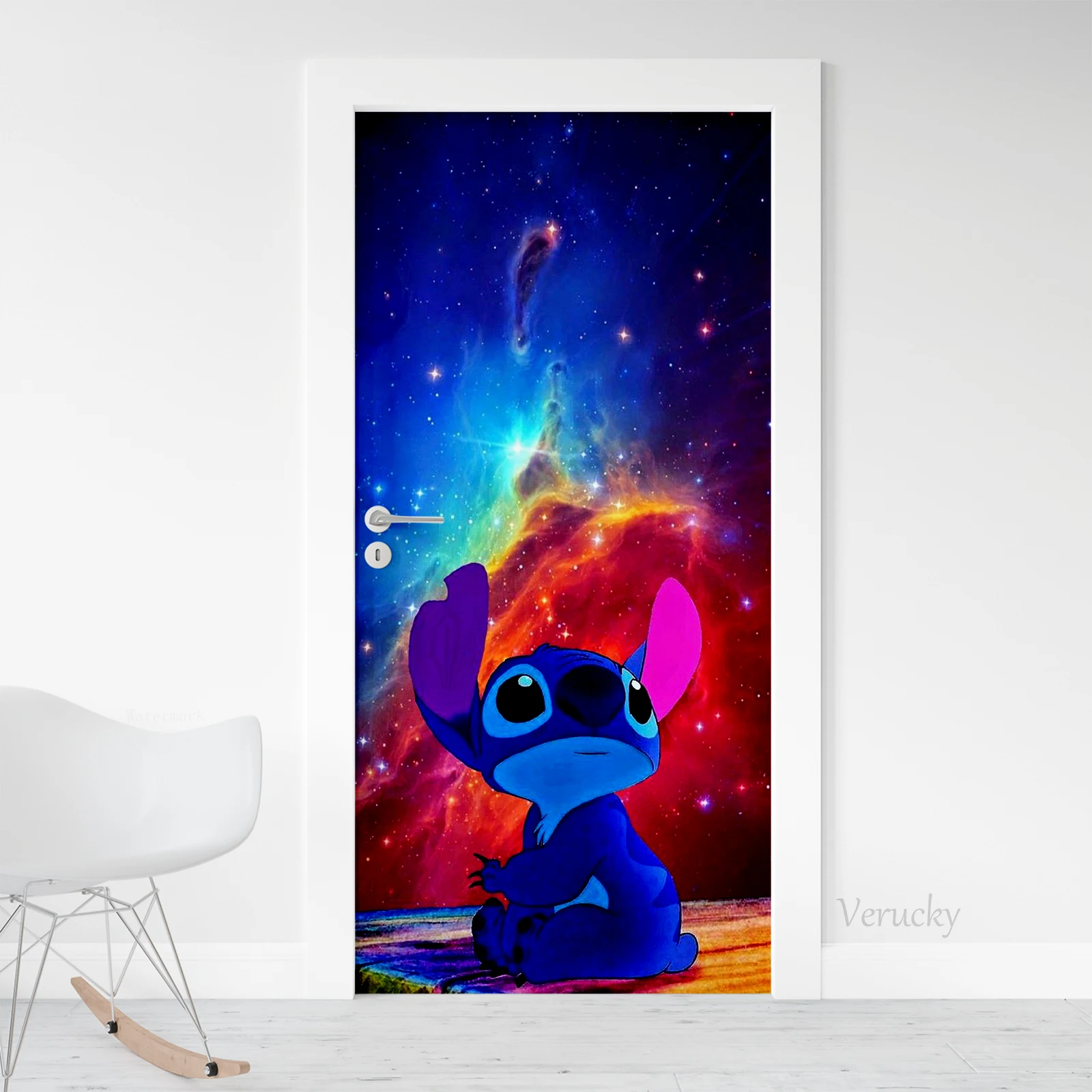 Door Stickers Stitch and Lilo Cartoon Style Decoration Self-adhesive with Bedroom Room Door Decoration Wall Decoration