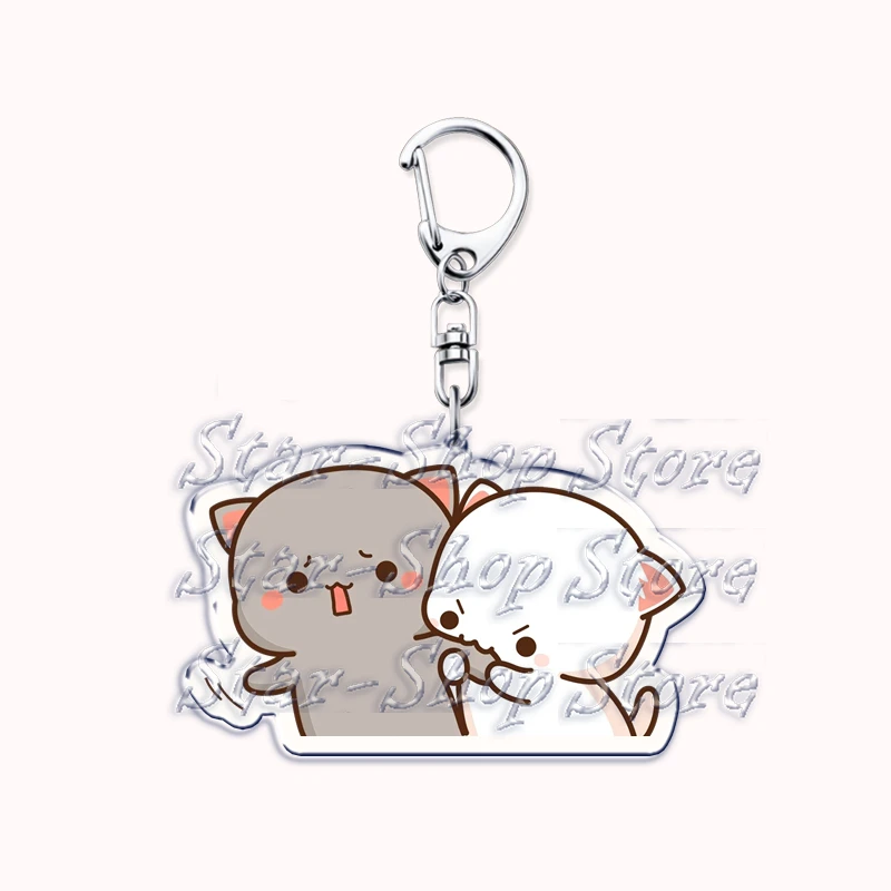 Cute Cartoon Peach and Goma Couple Cat Acrylic Keychains Ring for Accessories Bag Pendant Key Chain Jewelry Fans Lovers Gifts