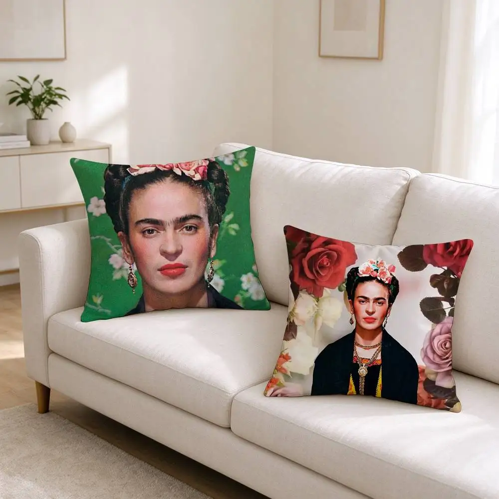 F-Frida Kahlo Mexican Artist  Square Double-Sided printed Pillow Case Bedroom Bedside Pillow Sofa Cushion Cover