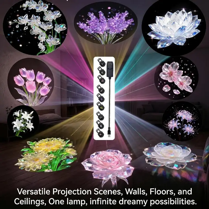 10 Dreamy Floral Patterned LED Projection Light Romantic Lamp Ceiling Wall Decor for Bedroom Living Room Night Light