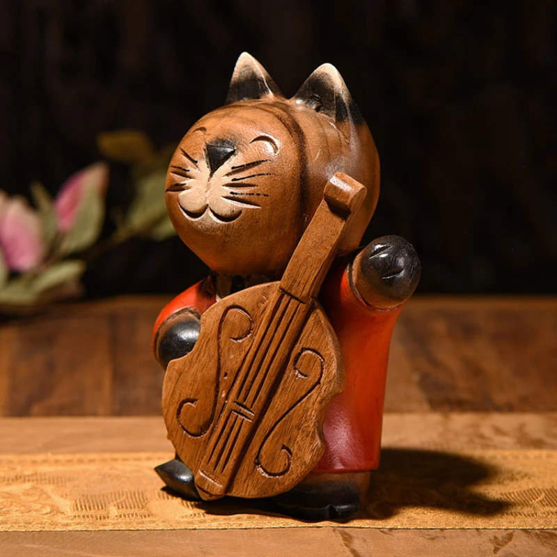 

Solid Wood Kitten Wood Carving Home Decoration Wholesale Kitty Decoration