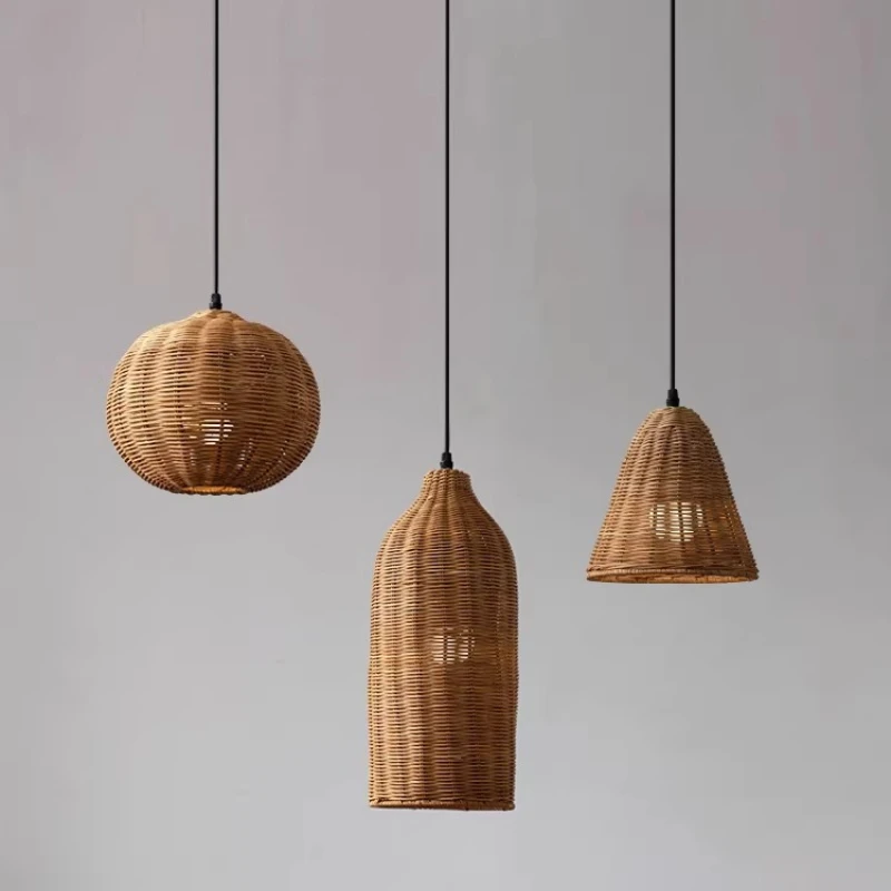 

Wabi Sabi Rattan Pendant Light New Chinese Style Dining Room Chandelier Vintage Bedroom Hanging Lamp Designer Hotel Cafe Fixture