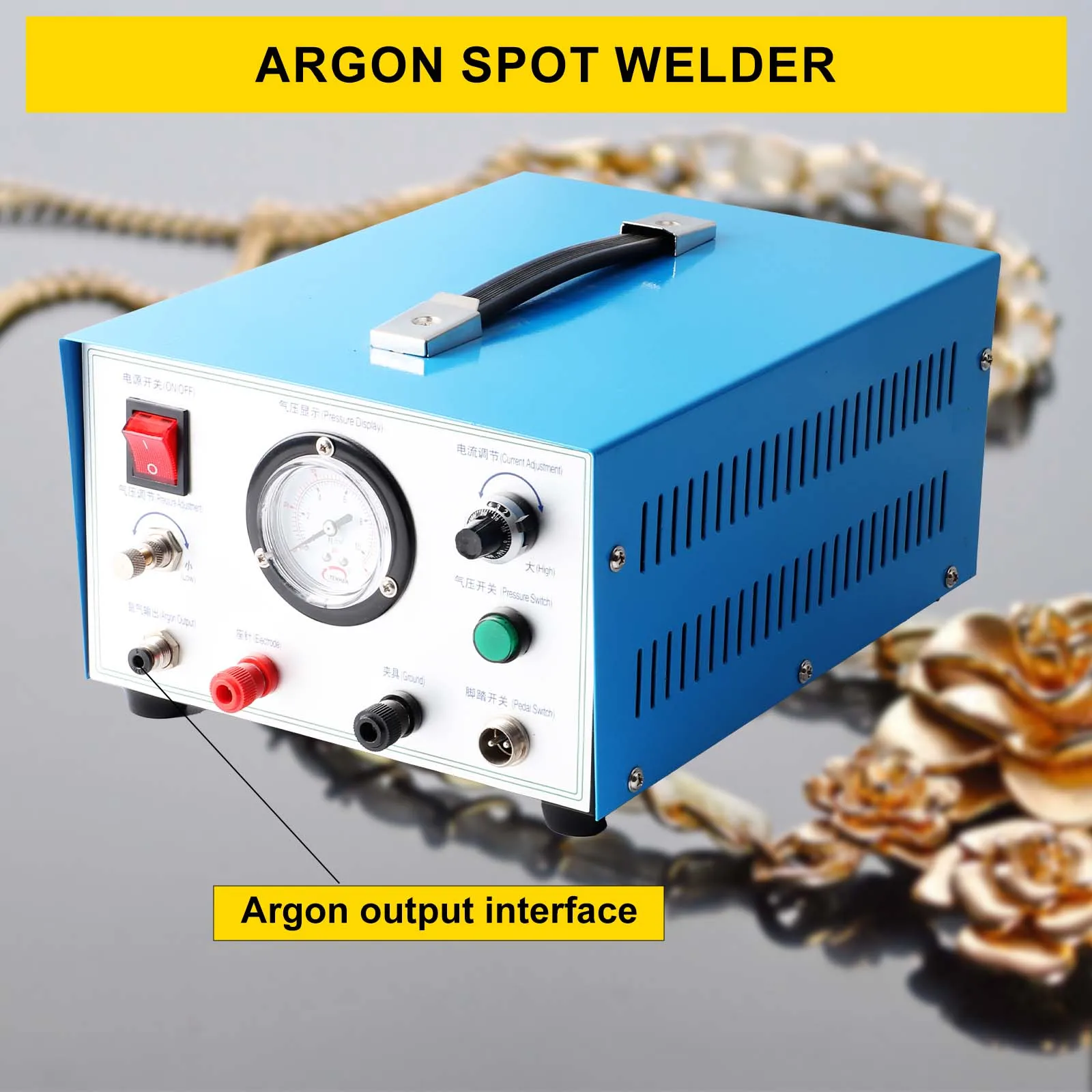 Jewelry Argon Spot Welding Machine - Adjustable Pulse Sparkle Welder 450W High Power Anode Cathode Interface Soldering Tools